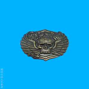 Custom Made Brass Forged Belt Buckle Antique Bronze Color Embossed Skull Design Men's Plate Buckle <b>Head</b> Vintage <b>Style</b> - Product Image 1