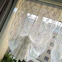 Voilage Moderne Brodé Floral Écologique en Tulle à Nouer, Rideau Intégré Toutes Saisons, Traitements de Fenêtre Festonnés pour Cuisine et Balcon