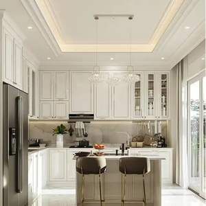 Custom Luxury European Style Kitchen <b>Cabinets</b> | Modern Complete Set with Island, Glass Doors, and <b>Tall</b> Pantry Storage Units - Product Image 1