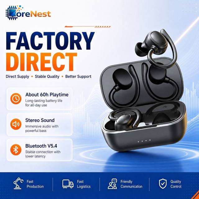 CoreNest Ear Wireless Earbuds 5.4 Headphones 60H Playtime IPX5 Waterproof HiFi Stereo Noise Cancelling Sport Earphones