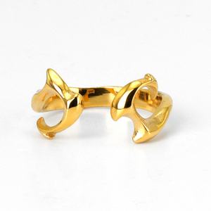 Anillo Abierto Moderno de Acero Inoxidable Chapado en Oro de 18K, Unisex, Pulido, con Textura Abstracta, Diseño Punk, Regalo Único - Product Image 1