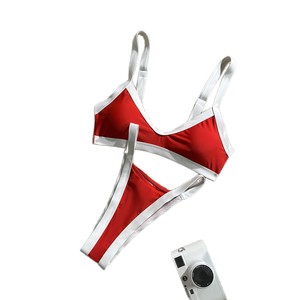 Conjunto de Bikini de 2 Piezas para Mujer, Diseño Cruzado con Tiras en Contraste, Tanga, Spandex/Nylon de Secado Rápido para Natación - Product Image 5