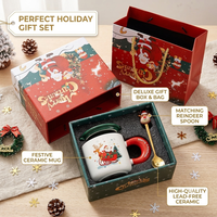 Ensemble cadeau de tasses en céramique de Noël de luxe avec cuillère renne, boîte et sac de luxe, cadeaux promotionnels d'entreprise pour les fêtes
