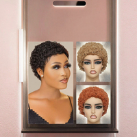 Perruque courte bouclée coupe pixie en cheveux naturels pour femmes noires, perruque courte en cheveux naturels sans colle, perruque sans dentelle à couches