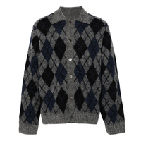 Cardigan en laine d'alpaga brossée à col polo, motif losanges, tricoté, de luxe, vintage, pour homme, conçu sur mesure