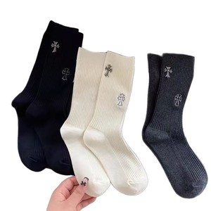 Women's Knee <b>Socks</b> Solid Color Cross Embroidery Cotton Breathable Sweat Absorbing Odor Resistant Youth Fashion <b>Socks</b> - Product Image 3