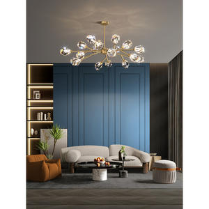 Lustre moderne minimaliste de luxe en cuivre pour salon, chambre à coucher, salle à manger, élégantes suspensions en cristal - Product Image 2