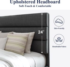 Lit plateforme moderne et minimaliste Queen Size avec rangement, tête de lit rembourrée <span class=keywords><strong>en</strong></span> tissu résistant à la décoloration et aux grincements, <span class=keywords><strong>en</strong></span> bois - Product Image 4