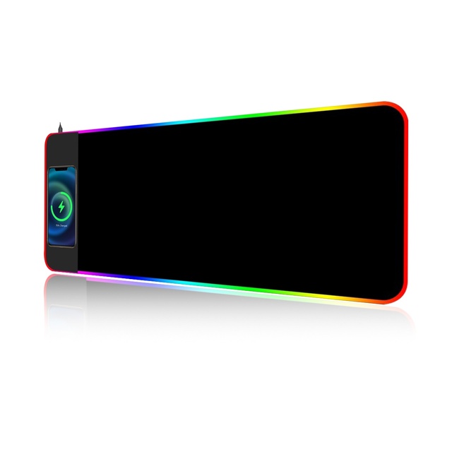 Custom Wireless Charging RGB LED Gaming Mousepad with Non-Toxic Fabric Customizable Size 6mm Thickness Extended Desk Mat
