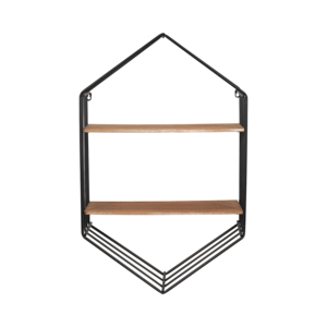 Mensola a Forma di Casa da Parete con Struttura in Metallo e Ripiani in Legno, Organizzatore Sospeso per Arredamento Soggiorno - Product Image 1