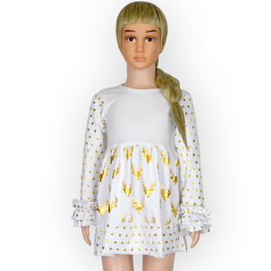 Robe pour bébé fille à manches longues, motifs d'hiver à volants, personnalisation par impression numérique, vêtements d'automne pour fillette - Product Image 1