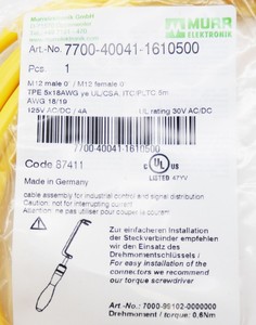 Plc Electronics 7700-40041-1610500 Tpe 5x18awg Ye Ul/csa. Itc/<strong>pltc</strong> 5m -unused- for Warranty Product - Product Image 2