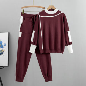 Set Rajutan <span class=keywords><strong>2</strong></span> Potong Musim Gugur 2026, Atasan Sweater Lengan Panjang Kasual dengan Patchwork Modis dan Celana untuk Wanita, Cocok untuk Musim Semi - Product Image 3