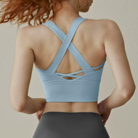 Soutien-gorge de sport pour femme à dos croisé, push-up, maintien élevé, antichoc, pour la course, le yoga et la gym, avec coussinets