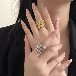 Anillo Geométrico de Plata de Ley S925 Yinruitai con Engaste Pavé, Joyería para Mujer para Fiestas - Product Image 1