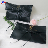 Sac de rangement cosmétique pour extension de faisceaux de cheveux, enveloppe en satin imprimée avec logo personnalisé, cadeau en soie de luxe pour emballage de perruques, sac pochette en satin anti-poussière