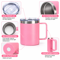 Vente en gros de tasses à café et à bière en acier inoxydable à double paroi isolées sous vide avec logo personnalisé, 12 et 14 oz, avec poignée et couvercle, pour les voyages et le camping
