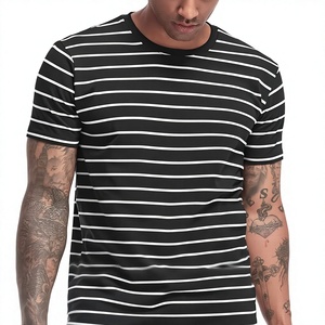 เสื้อยืดคอกลมลายทางผ้าคอตตอนผสม 100% คุณภาพสูง 180 GSM ทรงปกติ ระบายอากาศได้ดี สำหรับผู้ชาย รับผลิตตามสั่งขายส่ง OEM พร้อมสกรีนโลโก้ - Product Image 5