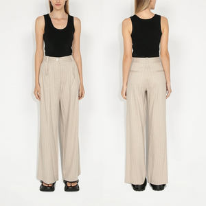 <span class=keywords><strong>Pantaloni</strong></span> abbottonati <span class=keywords><strong>di</strong></span> lunghezza invernale personalizzati <span class=keywords><strong>pantaloni</strong></span> Palazo da ufficio <span class=keywords><strong>a</strong></span> gamba larga da donna <span class=keywords><strong>a</strong></span> vita alta <span class=keywords><strong>a</strong></span> <span class=keywords><strong>righe</strong></span> in <span class=keywords><strong>lino</strong></span> - Product Image 2