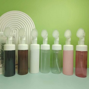 Cosmetic Facial Wash Cleanser 50ml 100ml 150ml Clear White Pet Foam <b>Pump</b> <b>Bottle</b> With Silicone Brush - Product Image 6