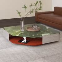 Table basse en marbre vert irrégulier avec rangement dissimulé, table d'appoint et table centrale de salon moderne et luxueuse avec structure robuste