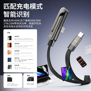 สายเคเบิลข้อมูลแบบขาตั้งโลหะผสมสังกะสี 240W ชนิด Type-C ไนลอน 1 เมตร ชาร์จเร็ว สำหรับโทรศัพท์มือถือ Apple Huawei - Product Image 1