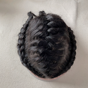 Peluca <span class=keywords><strong>de</strong></span> Cabello Humano <span class=keywords><strong>para</strong></span> Hombre, Peluquín <span class=keywords><strong>de</strong></span> Pelo Trenzado Americano 1B #, Base <span class=keywords><strong>de</strong></span> Encaje Rizado Afro, Cutícula Alineada, Virgen, 100% - Product Image 4