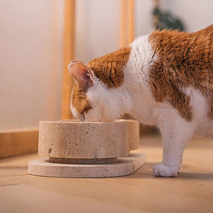 Bol à nourriture pour chat/chien ergonomique anti-renversement en marbre, bac à eau moderne en <span class=keywords><strong>travertin</strong></span> pour animaux de compagnie - Product Image 2