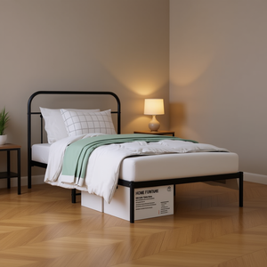 Twin Size Metal Bed <b>Frame</b> <b>Black</b> Powder Coated Steel Minimalist Design Bedroom Furniture Box Spring Style - Product Image 2