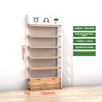 Étagère de présentation robuste en fer et bois noir mat avec logo personnalisé, armoire de rangement, support mural réglable