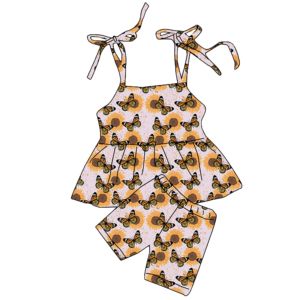 Vente en gros usine : Ensembles de vêtements pour bébés filles, style anglais, imprimé léopard, antibactériens, comprenant short, combinaison à bretelles et combinaison à volants - Product Image 3