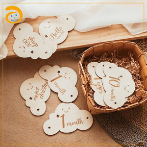 Natürliche Hallo Welt Baby Buche Holz Meilenstein Monatliche Karte Marker Discs Namensschild Baby Shower Geschenk Geburt Ankündigungen - Product Image 3