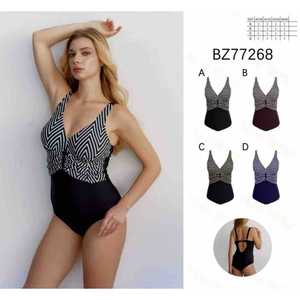 Costume da bagno intero da donna taglie forti con scollo a V, arricciato, controllo pancia, senza schienale, per l'estate, all'ingrosso, nuovo BZ77268 - Product Image 1