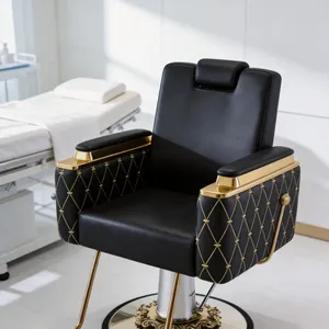 Fauteuil de <span class=keywords><strong>Barbier</strong></span> Luxe Or et Noir Robuste Hydraulique Inclinable pour Salon de Coiffure Mobilier de <span class=keywords><strong>Barbier</strong></span> Logo Personnalisé - Product Image 4