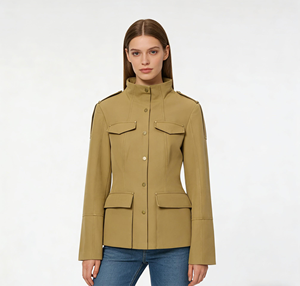 Manteau <span class=keywords><strong>trench</strong></span> cargo décontracté pour <span class=keywords><strong>femme</strong></span>, coupe ajustée, avec col montant et poches, en tissu polyester respirant et écologique - Product Image 4