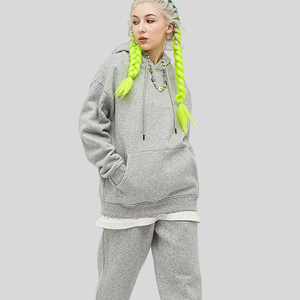 2023 Herbst und Winter Mode Marke Paar Fleece gefüttert verdickte Kapuze Sweatshirt Anzug einfarbig lange gestrickte Kleidung - Product Image 4