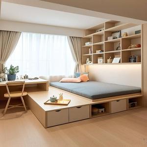 Lit de rangement Tatami en bois massif de qualité supérieure, pliable avec coussin, pour villa, petite chambre d'amis, mobilier multi-scènes - Product Image 1