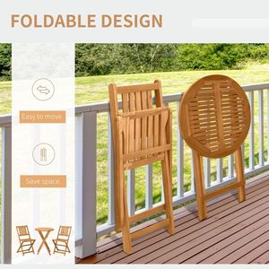 Muebles de Exterior, Juego de Mesa y Sillas Plegables de Madera Maciza de 3 Piezas, con 2 Sillas Plegables y Mesa de Centro <span class=keywords><strong>para</strong></span> Patio o Balcón - Product Image 3