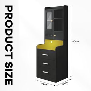 <span class=keywords><strong>Mesita</strong></span> de <span class=keywords><strong>Noche</strong></span> Alta con Estación de Carga, Gabinete con 3 Cajones y Puerta Acrílica, Color Negro - Product Image 2