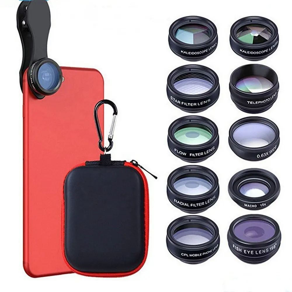 Multifunctional wide-angle macro fisheye polarization filter starlight 10 in 1 universal mobile phone lens kit