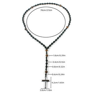 Collares de Rosario Católico de Cristo con Cuentas de Roca de <span class=keywords><strong>Lava</strong></span> Volcánica Natural y Colgante de Cruz de Hematita para Hombre Mala de Meditación - Product Image 5