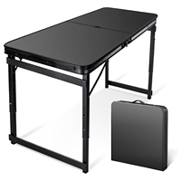 Table de camping pliante réglable en hauteur avec trou pour parasol, pieds en alliage d'aluminium léger, pliable et portable pour repas en extérieur ou villa
