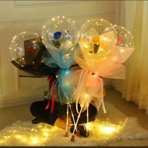Bouquet di rose con palloncini luminosi a LED, palloncino Bobo Bubble illuminato con apertura larga da 22 pollici con rosa in IT con luci a stringa - Product Image 1