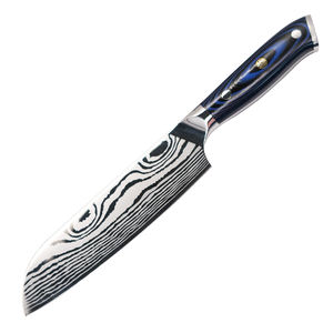 <span class=keywords><strong>Couteau</strong></span> <span class=keywords><strong>Santoku</strong></span> de <span class=keywords><strong>chef</strong></span> de cuisine en acier inoxydable à lame en acier damas japonais à motif laser de 7 pouces - Product Image 1