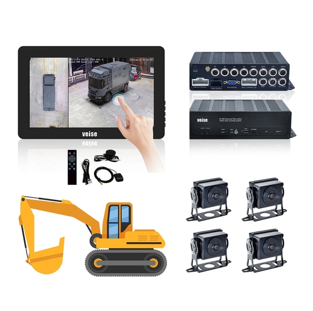 Veise Hot Sale 4 Cameras 360 Degree Bird View Camera System With Pedestrian Detection Truck Camera System for Excavators