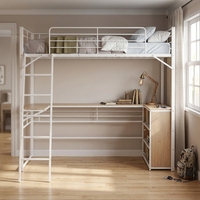 Lit mezzanine en métal gain de place avec bureau intégré et étagère, idéal pour appartement et dortoir
