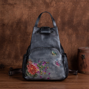 Ando Bag Vintage Floral Butterfly Embossed Genuine Cowhide Leather <b>Backpack</b> <b>for</b> <b>Women</b> <b>Travel</b> Daypack - Product Image 2