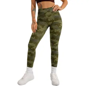 Gym Workout Kleidung Fitness Frauen High Waist Fitness Print Tarnung Yoga Hose Legging Tasche