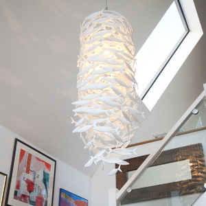 Grande lampadario illuminazione moderno grande lampadario di pesce in ceramica bianca fiori di pesce lampade a sospensione per il progetto dell'ingresso della villa dell'hotel - Product Image 1