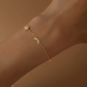 Pulsera Ajustable Simple de Plata de Ley S925 con Elementos Geométricos de Estrella y Luna Incrustados con Circonita Blanca 5A - Product Image 5